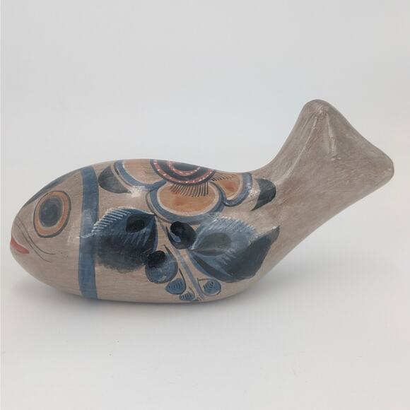 Tonala Fish Figurine Mexican Folk Art Pottery Hand Painted Ceramic Sculpture - Picture 2 of 12